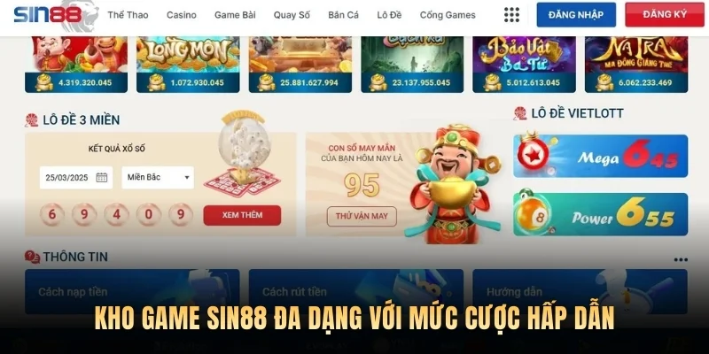 Kho game Sin88 đa dạng với mức cược hấp dẫn
